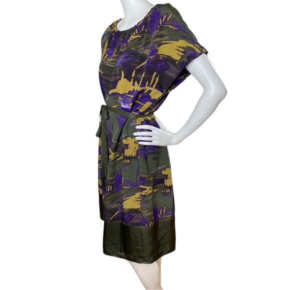 Simply Vera Wang Abstract Multi-color Mini Shift Dress Belted Short Sleeve Large - Picture 6 of 16